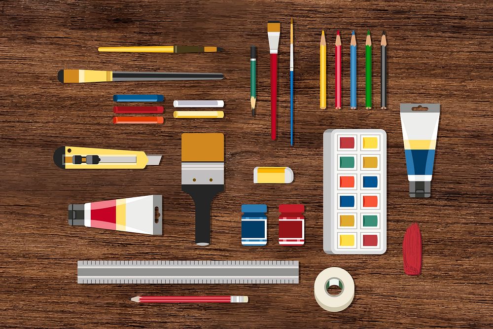 Colorful stationery and art tool set vector