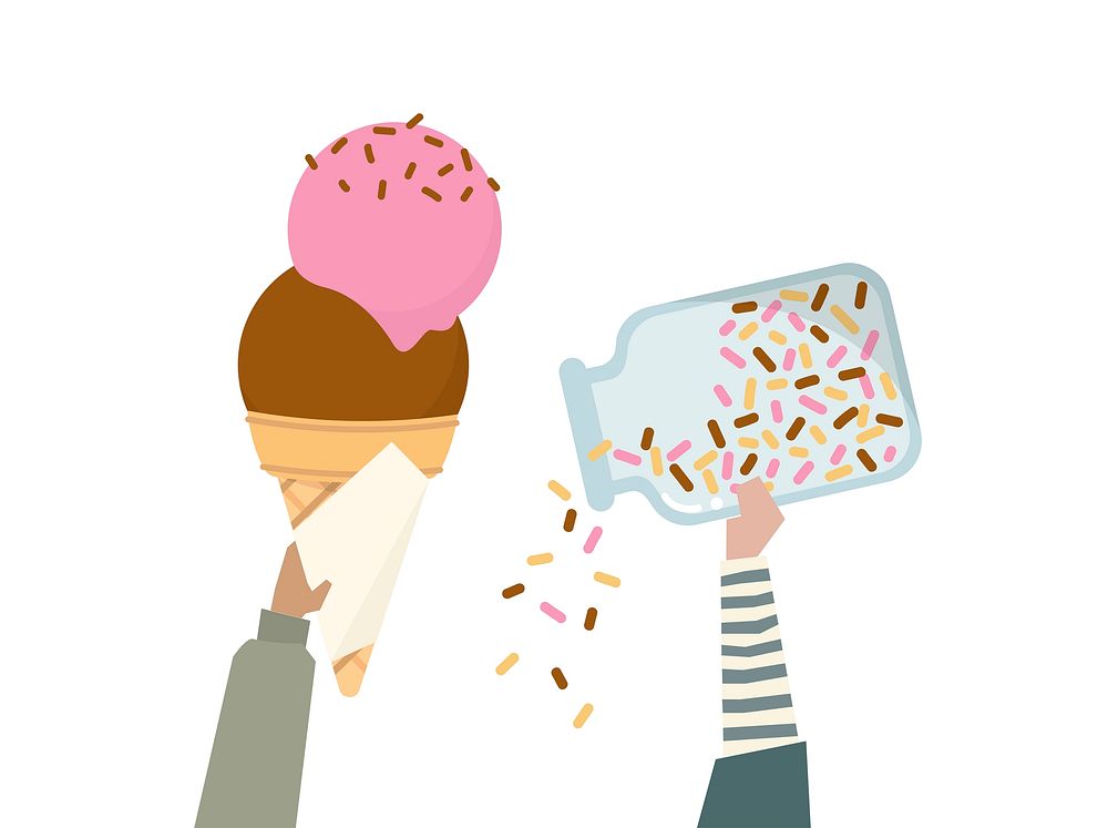 Illustration of an ice cream cone with rainbow sprinkles