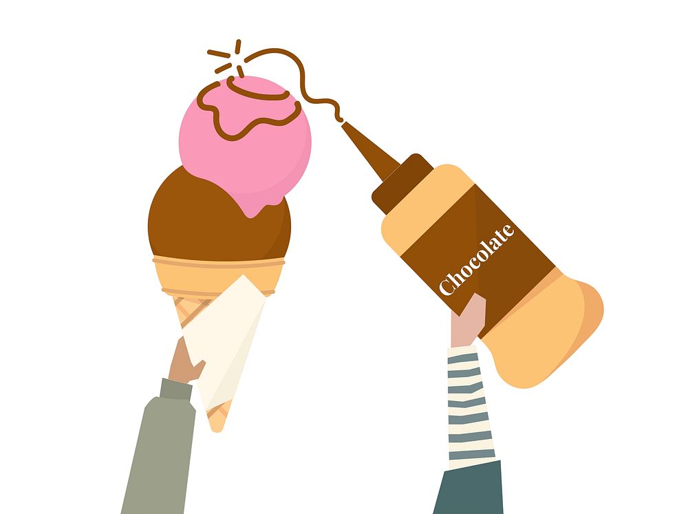 Illustration of ice cream cone and topping