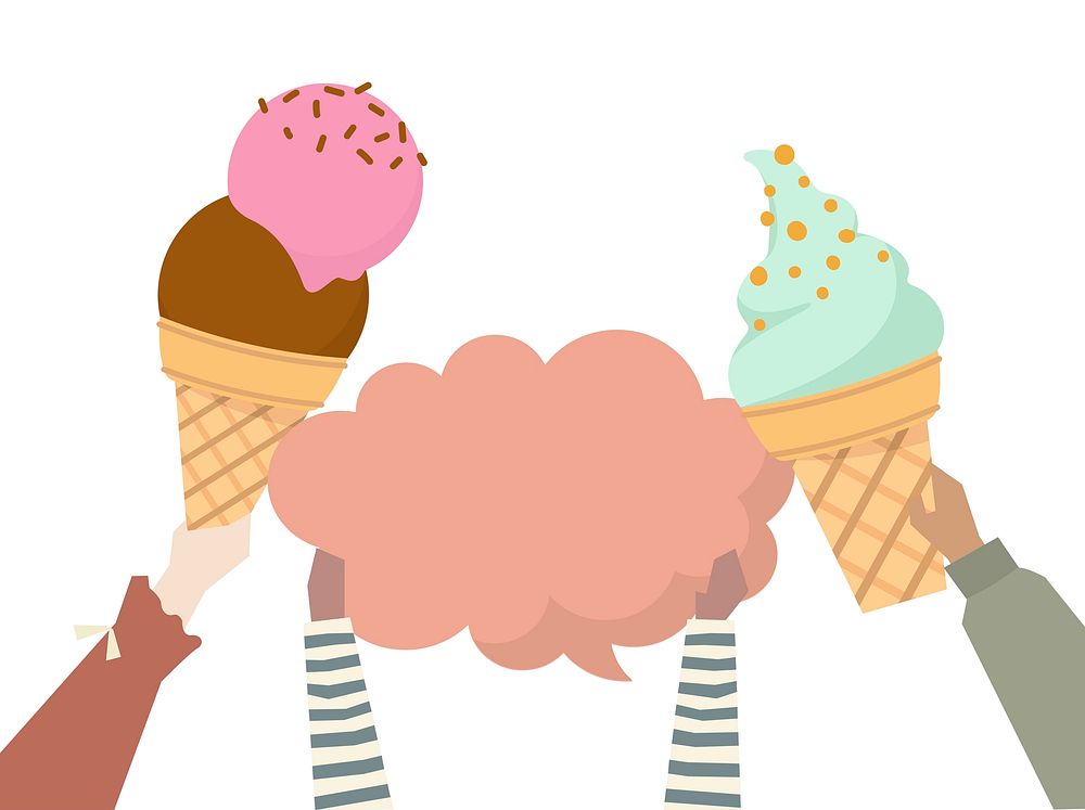 Illustration hands holding colorful ice creams