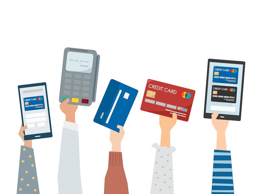 Illustration of online payment with credit cards