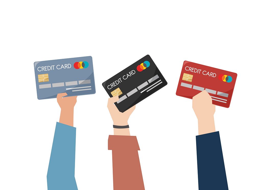 Illustration of hands holding credit cards