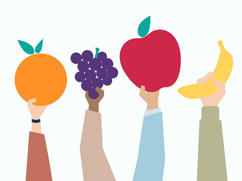 Illustration of hands holding fruits
