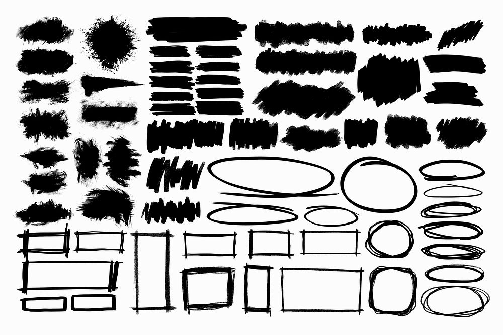 Brush element in black vector on white background collection