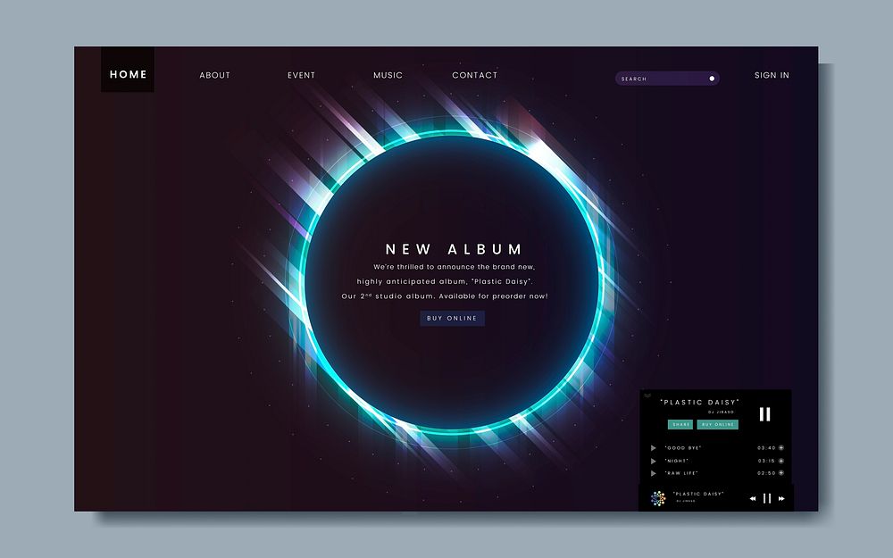 Website design for a new music album vector