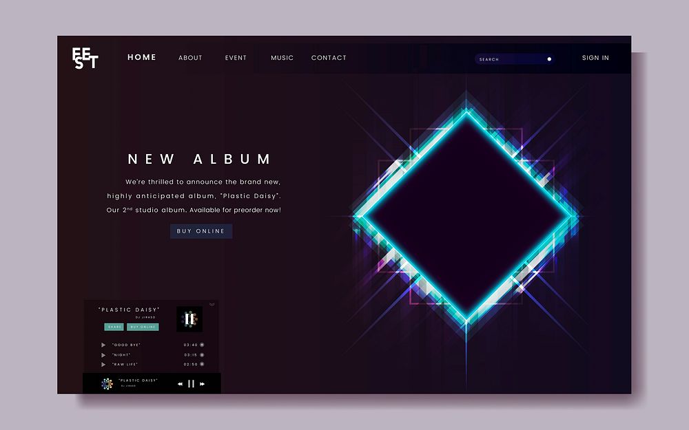 Website design for a new music album vector