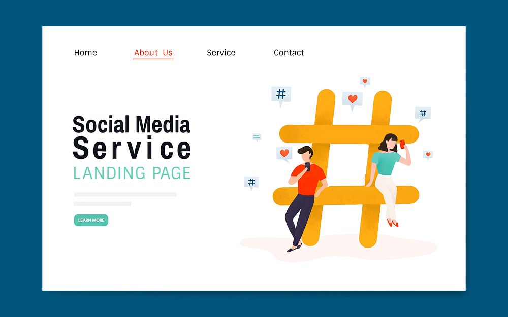 Social media service landing page layout vector