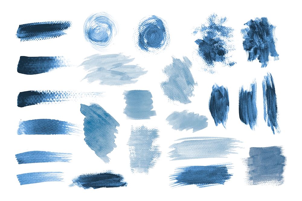 Blue grunge brushstroke design vector set
