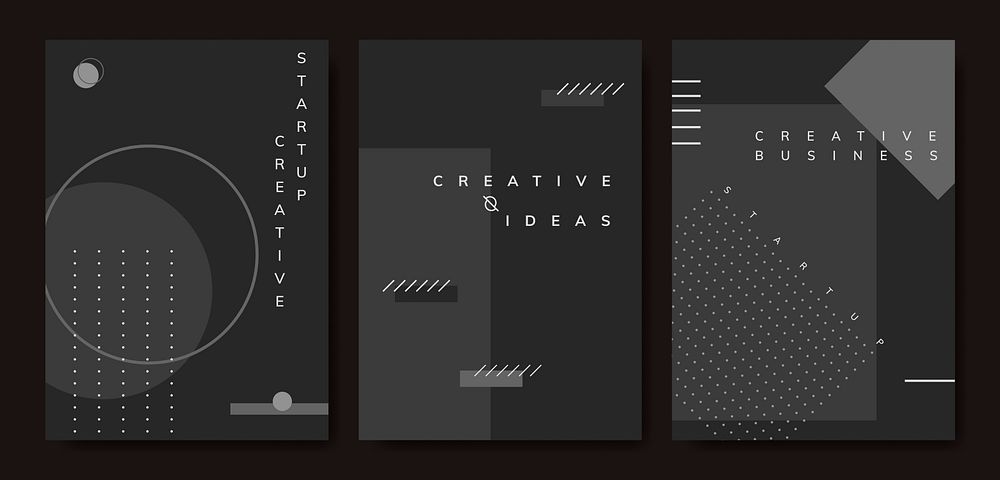 Set of minimal Memphis design start-up poster vector