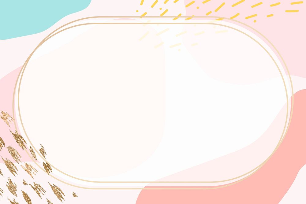 Oval gold frame psd in pastel pink Memphis style