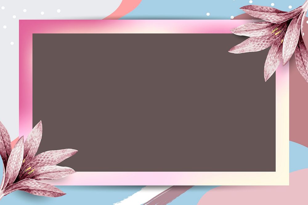 Memphis frame with pink flowers