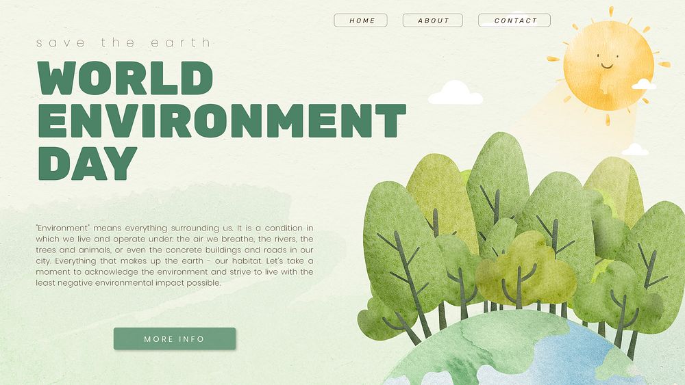Editable environment presentation template psd with world environment day text in watercolor