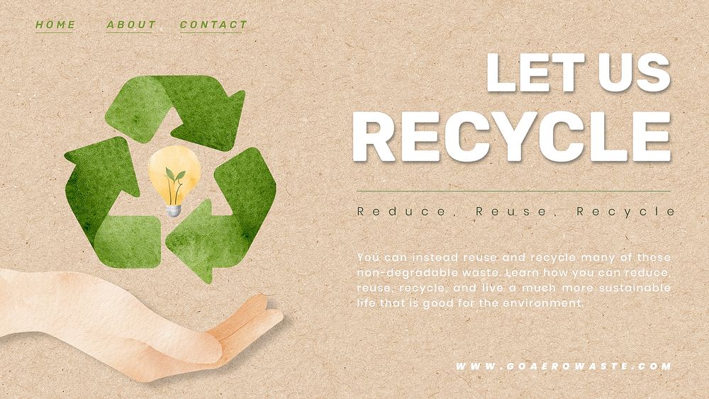 Editable environment presentation template psd with let us recycle text in watercolor