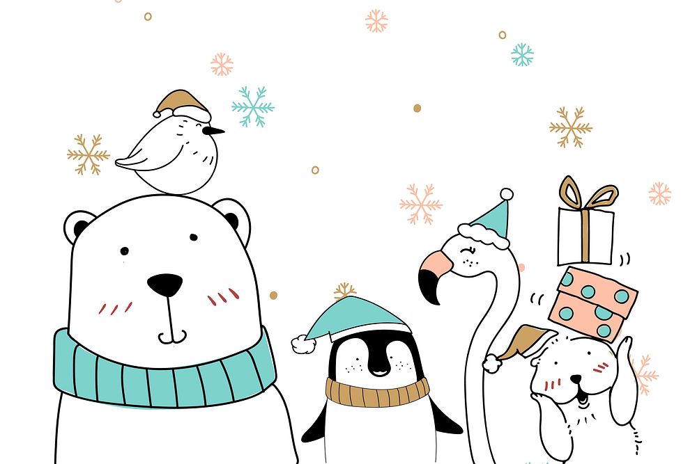 Cute polar bear vector animal Christmas card background