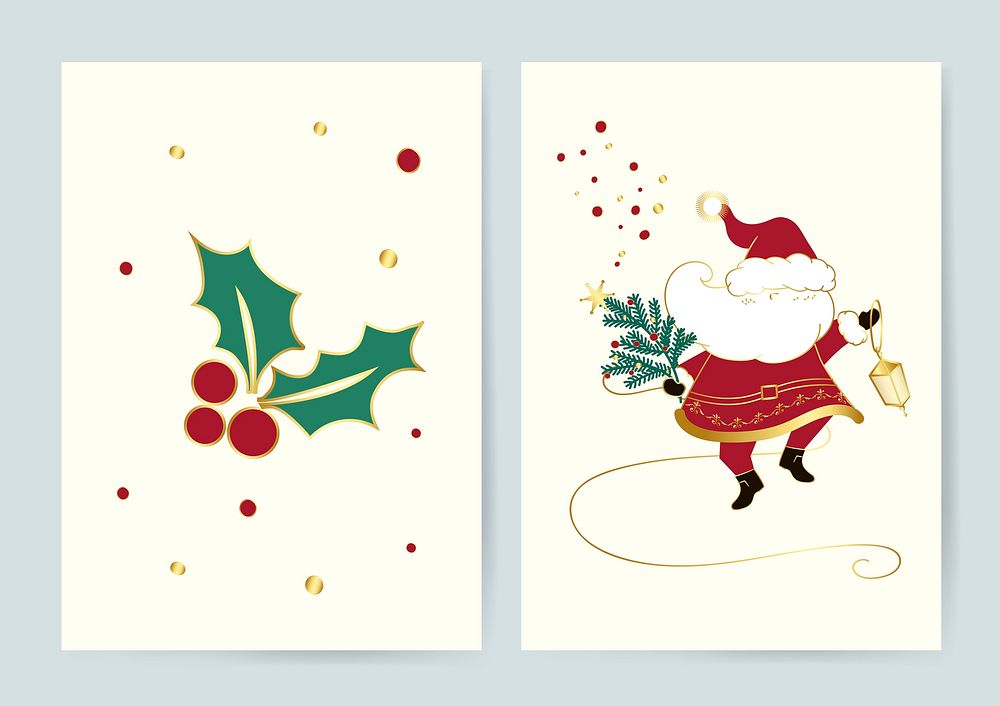 Santa and holly leaves Christmas cards vector