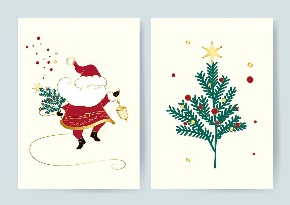 Santa and a Christmas tree card vector