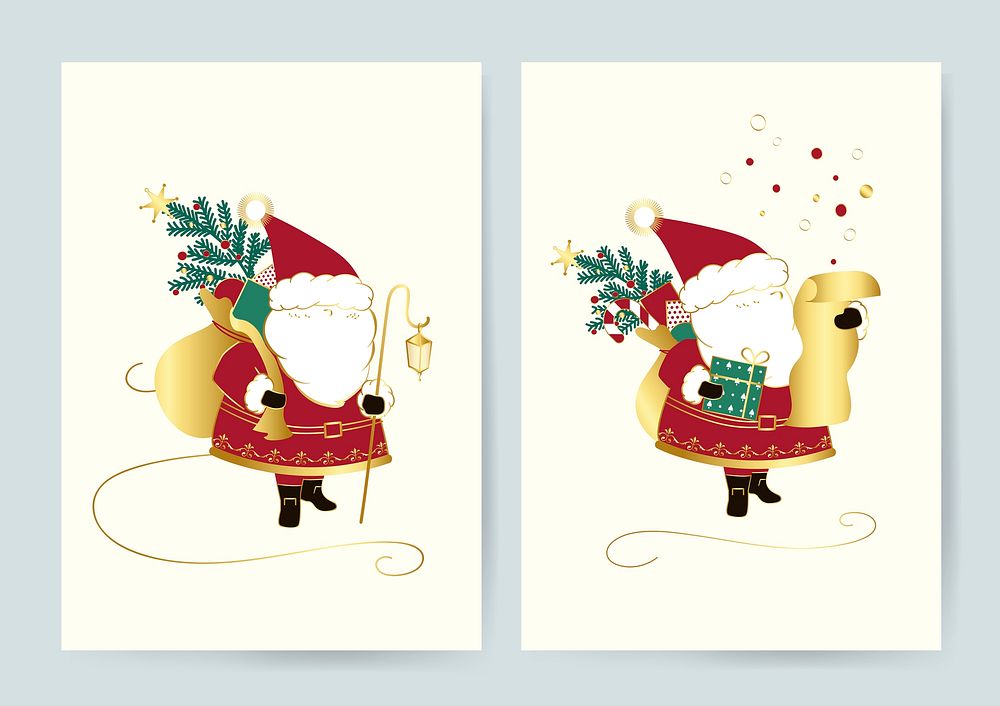 Santa with a bag of presents card vector