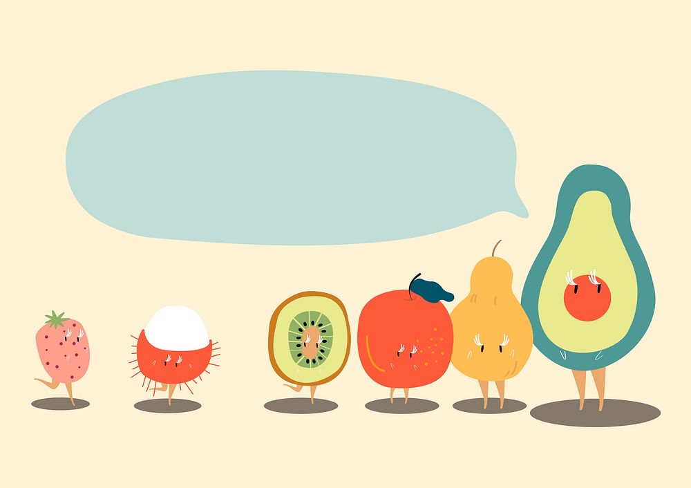 Fresh tropical fruits with a blank speech  bubble cartoon character vector