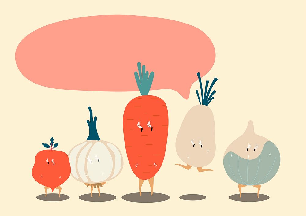 Fresh vegetable cartoon characters set vector