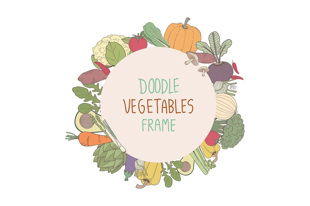 Colored doodle vegetable round frame