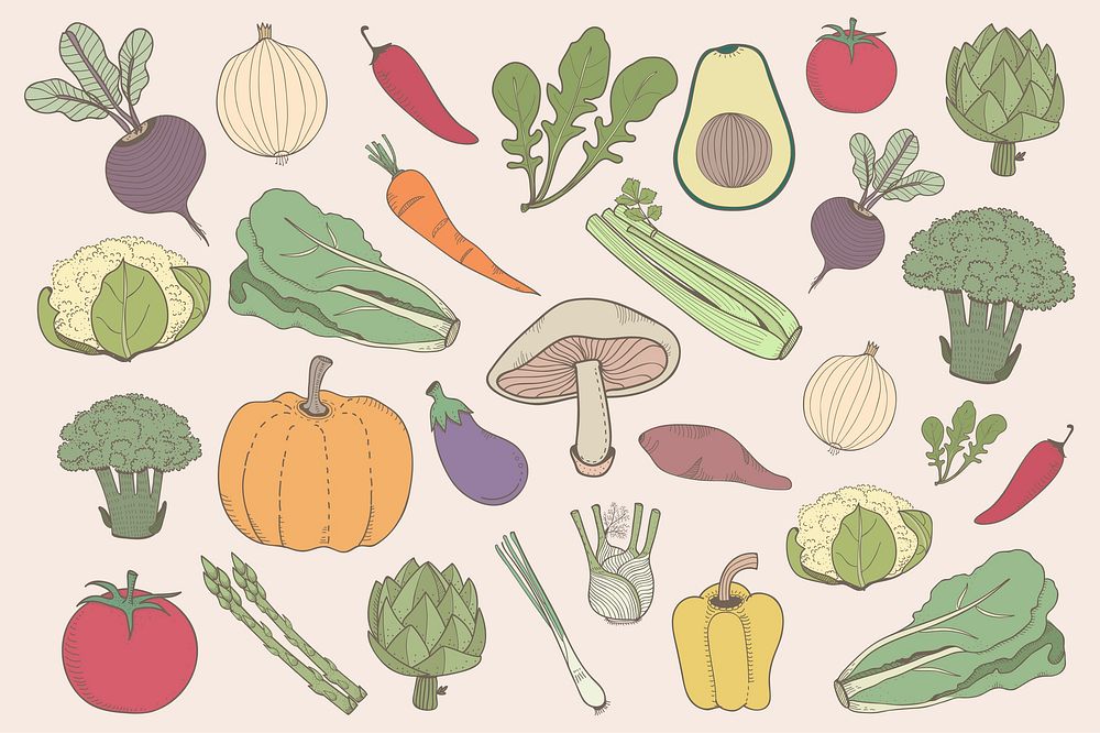 Colored illustration set of vegetables
