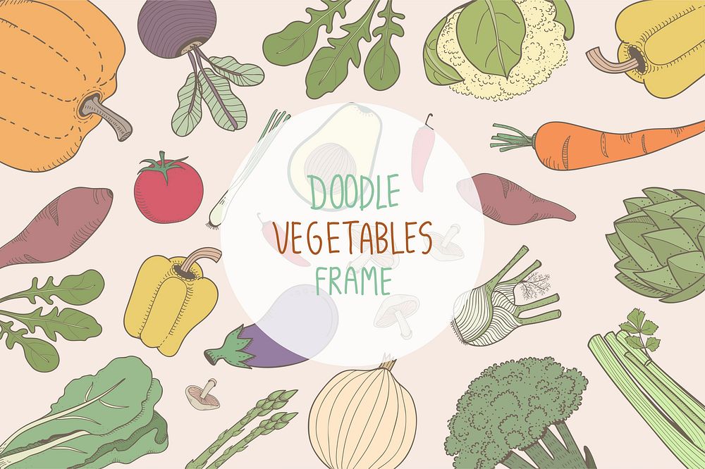 Colored doodle vegetable frames