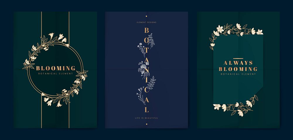 Feminine floral paper card set design vector