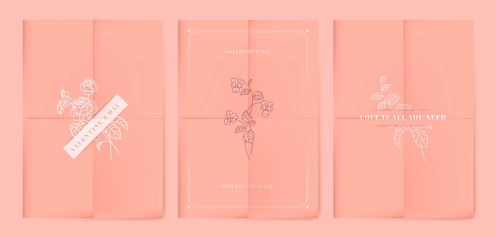 Valentine's day floral card vector design set