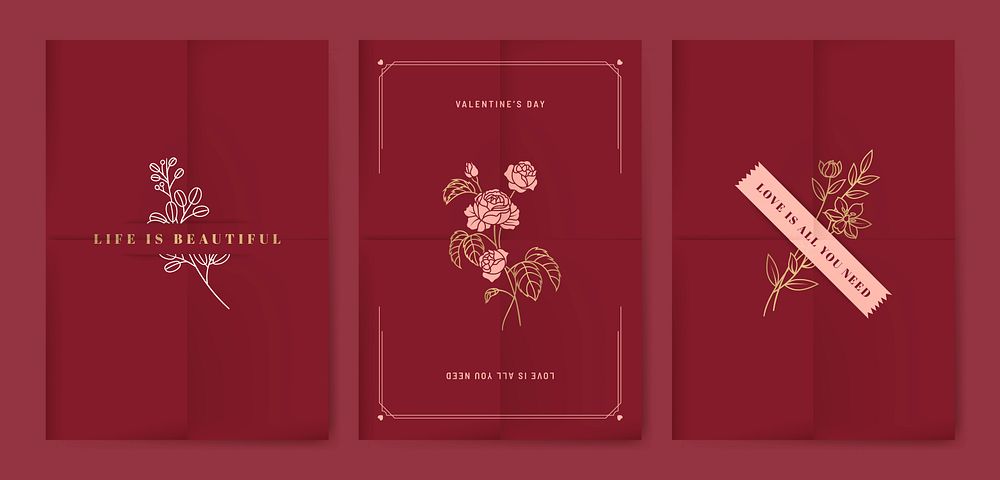 Valentine's day floral card vector design set