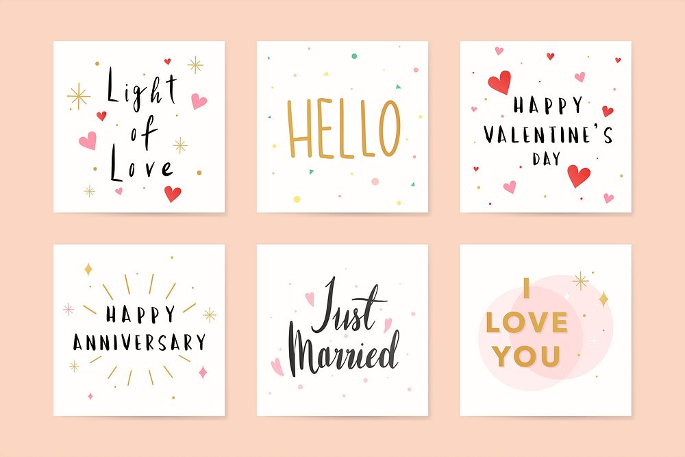 Festive love cards with typography vector