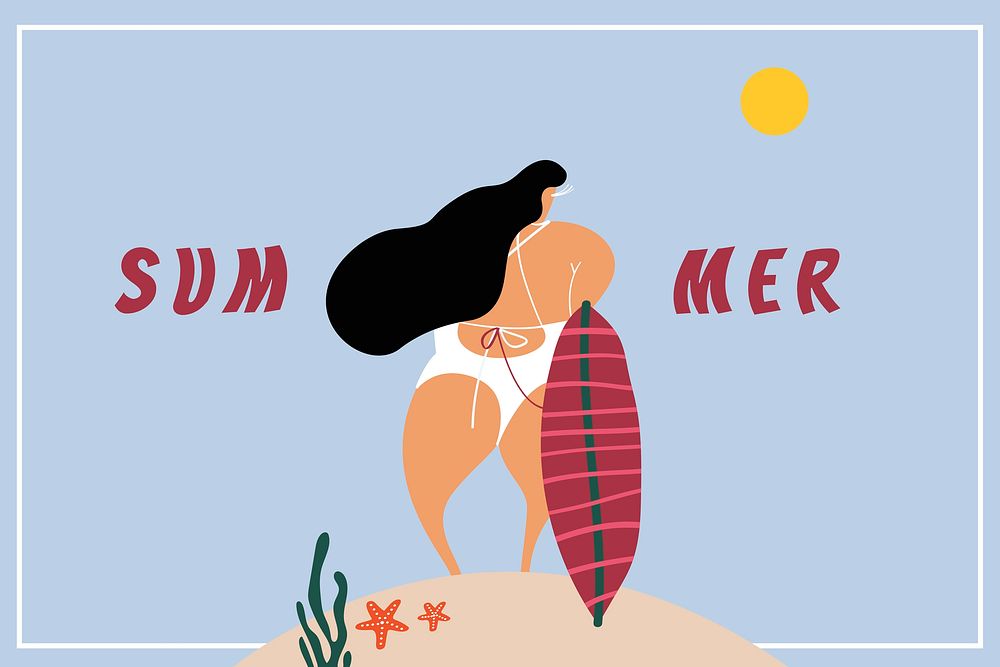 Woman with a surfboard in the summertime vector