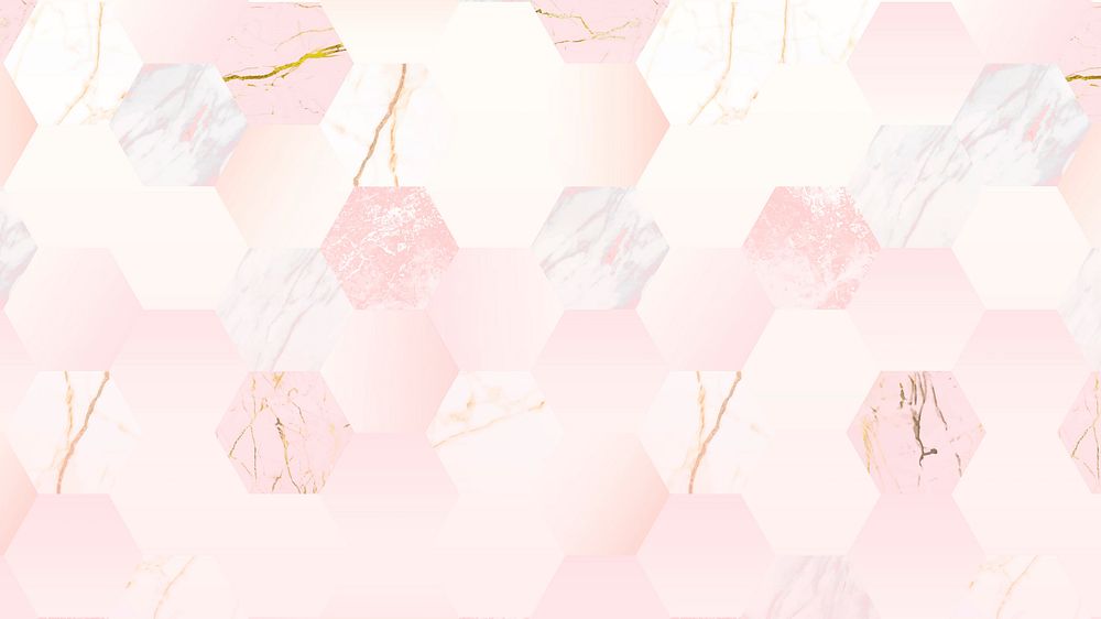 Pink hexagon geometric desktop wallpaper, cute feminine background 