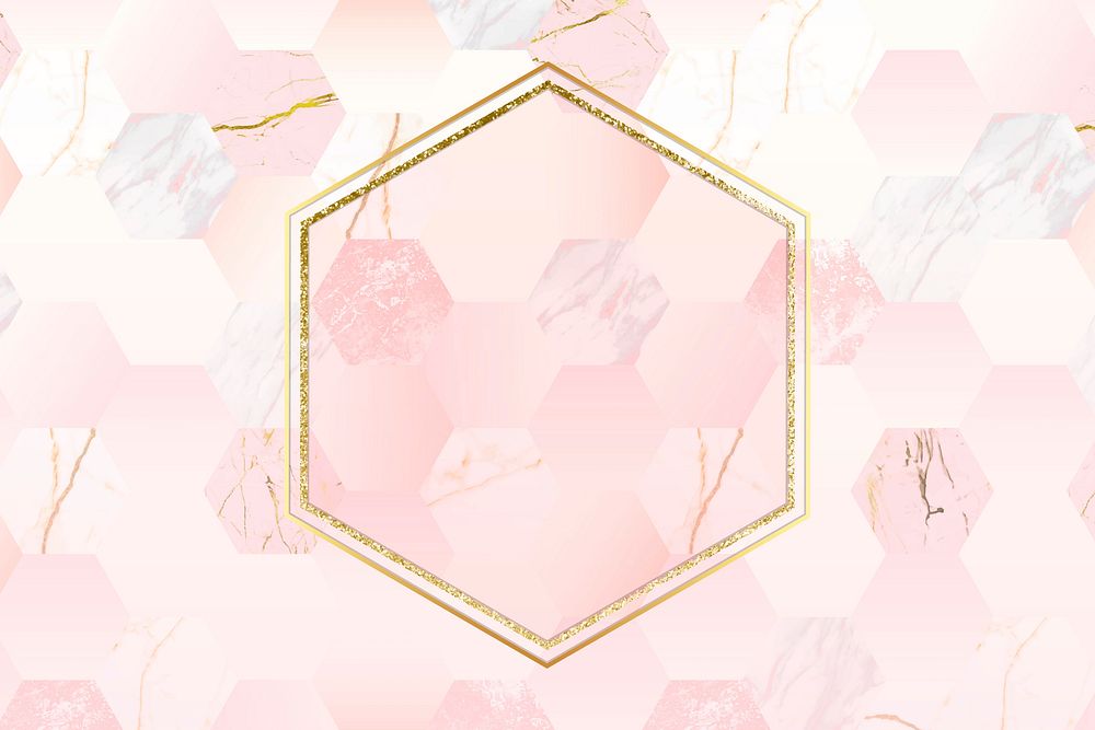 Gold hexagon frame on pink background vector