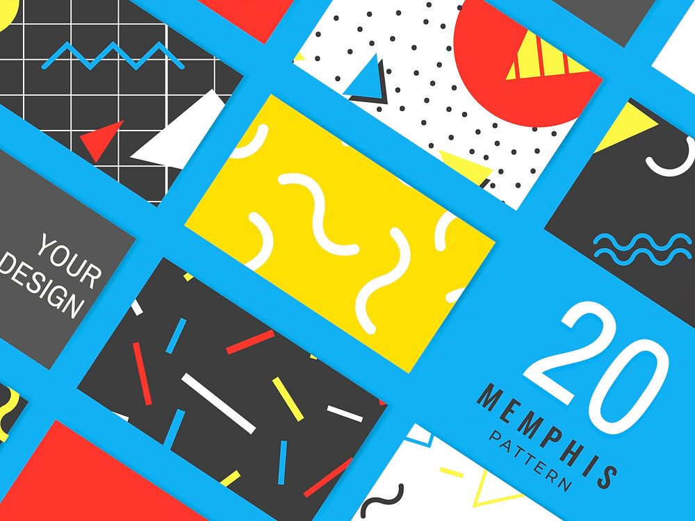 Colorful geometric memphis style cards set