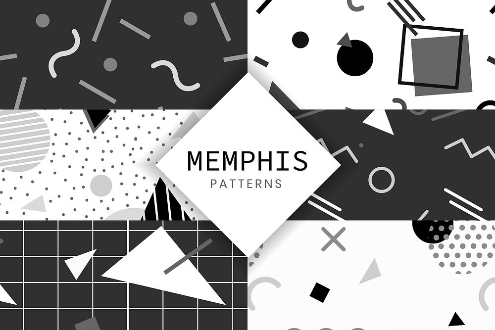 Memphis patterned backgrounds vector set