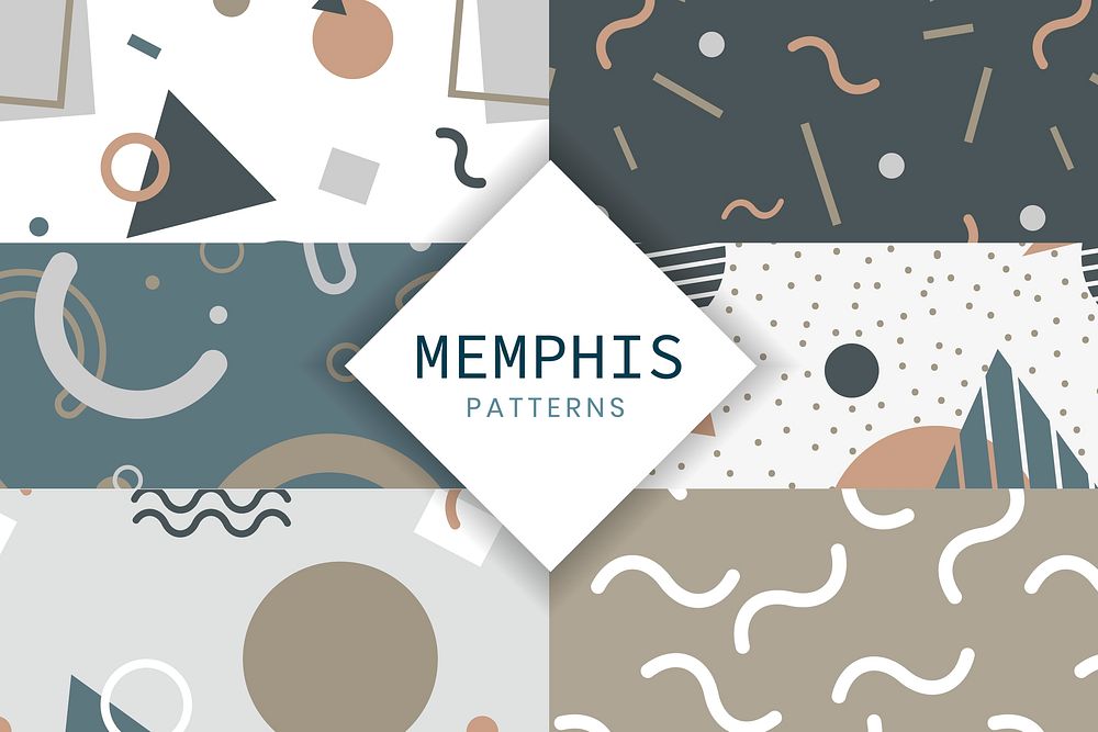 Memphis patterned backgrounds vector set