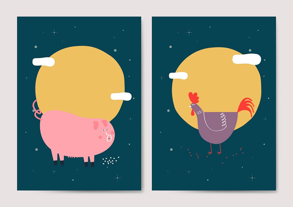 Year of the pig and the rooster vectors