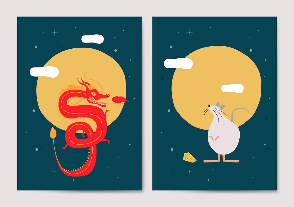 Year of the dragon and the rat vectors