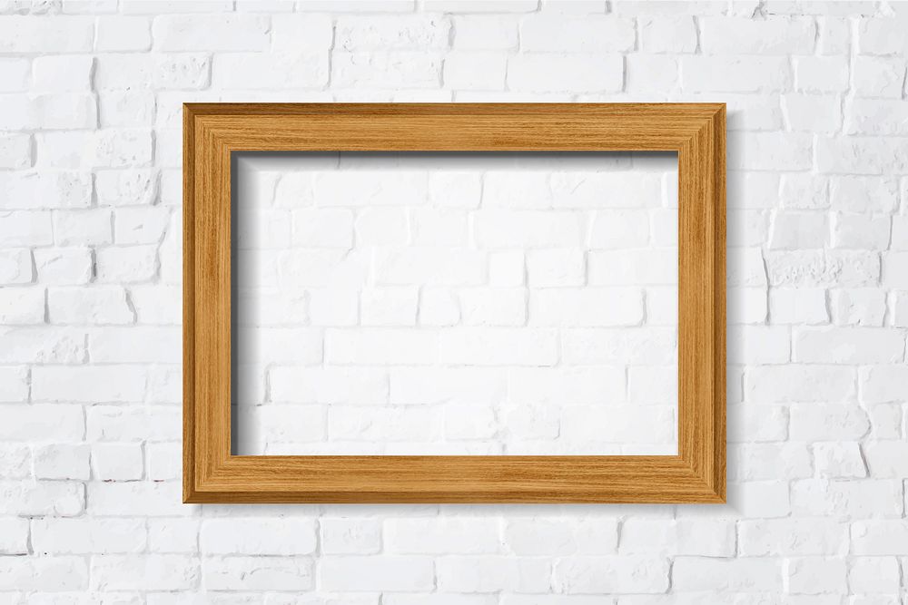 Wooden frame mockup on a brick wall vector