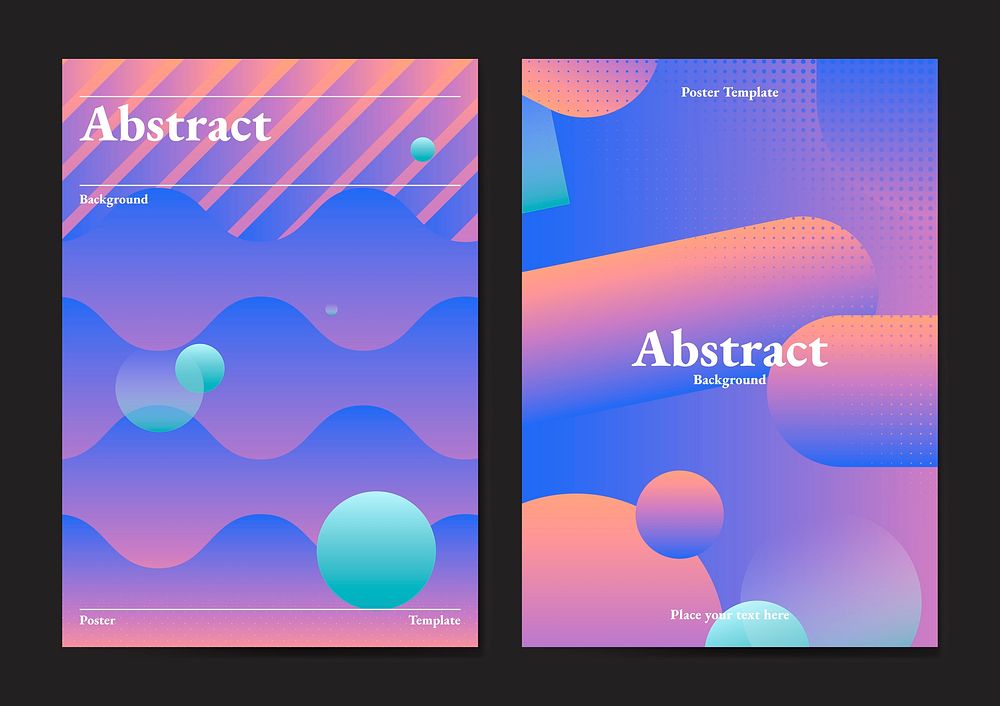 Bluish geometric abstract patterned poster vectors set