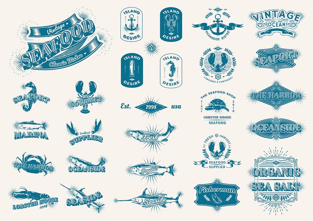 Seafood restaurant vintage logos vector set