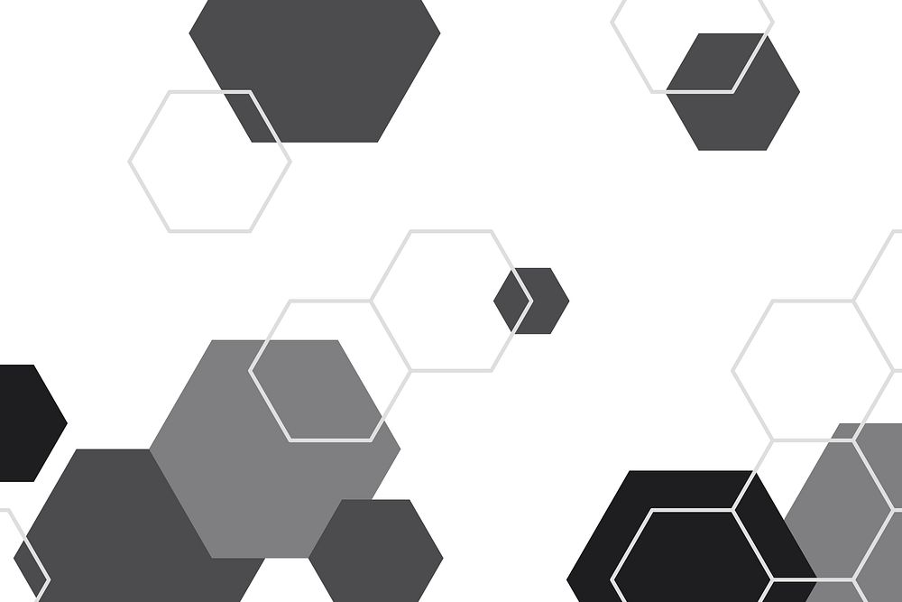 Black and white hexagon geometric patterned background vector