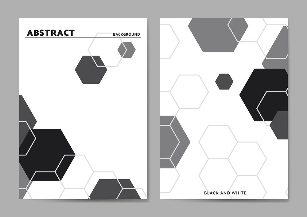 Black and white hexagon geometric pattern poster vectors set