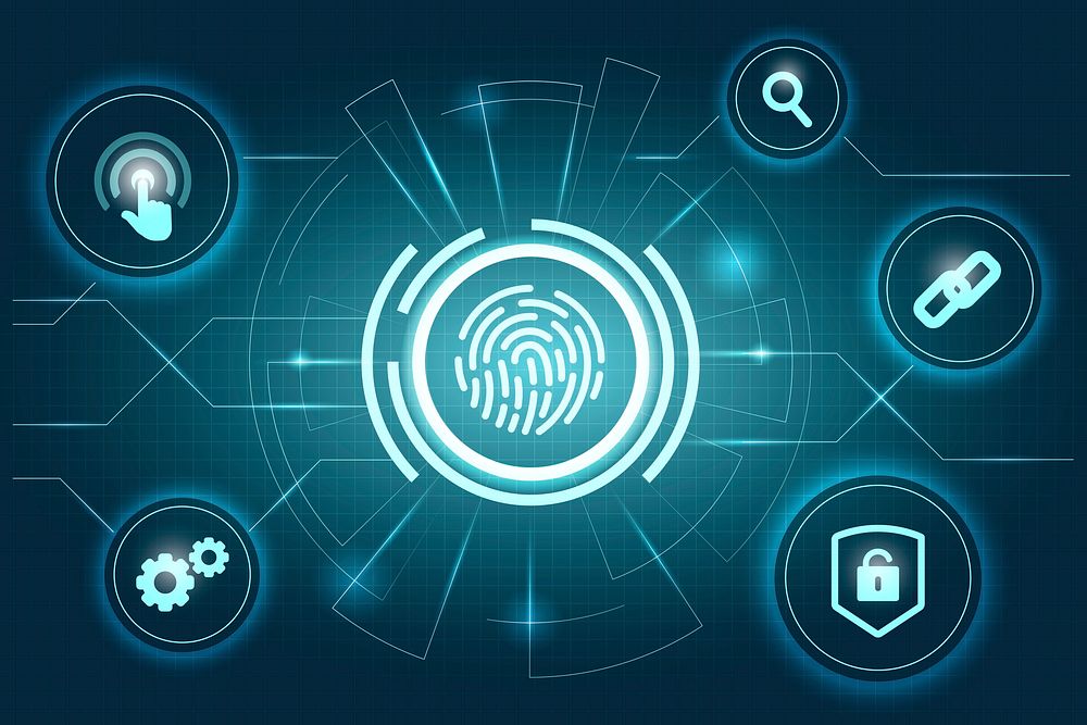 Blue finger scan biometric identity background vector