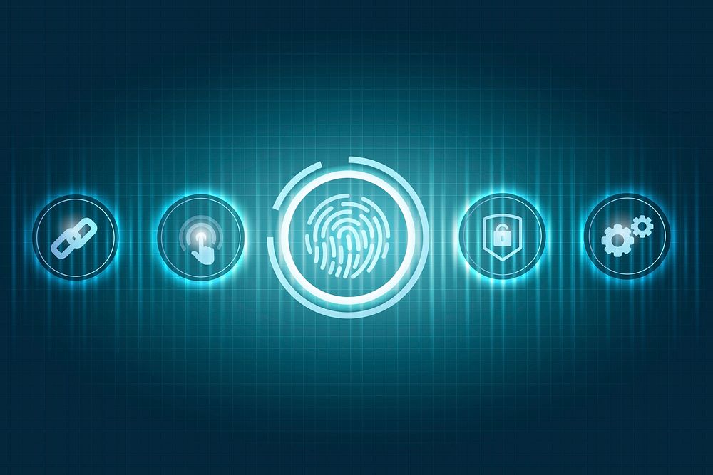 Blue finger scan biometric identity background vector