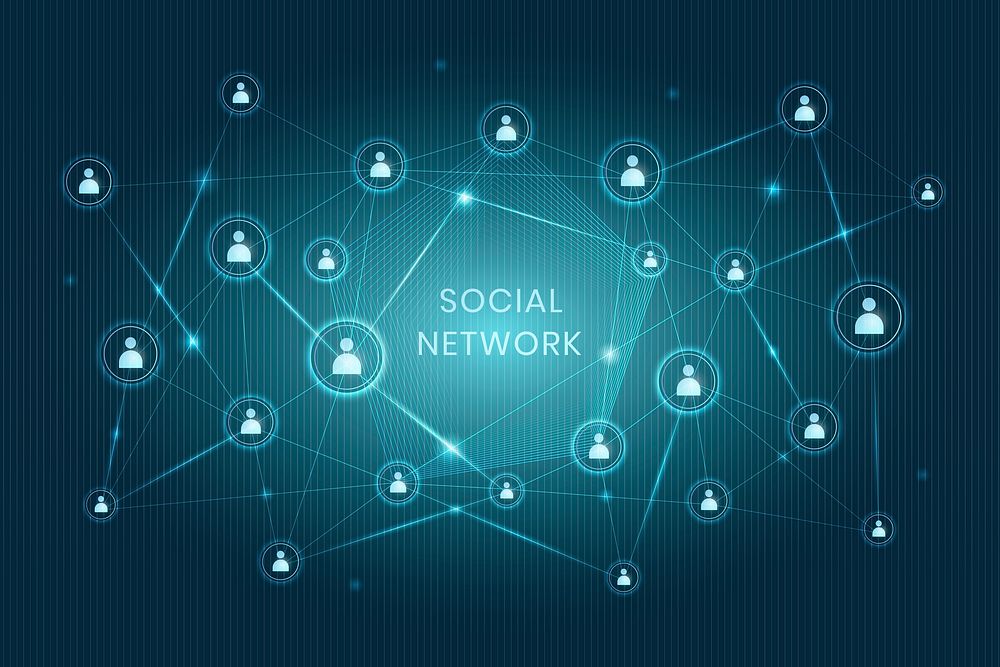 Blue social network technology icons background