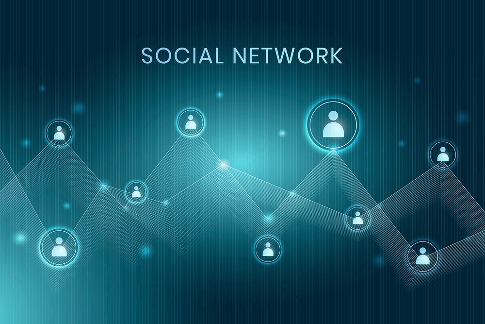 Blue social network technology icons background