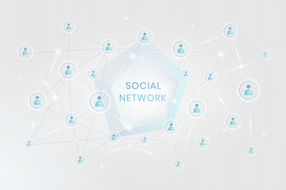 Blue social network technology icons background vector
