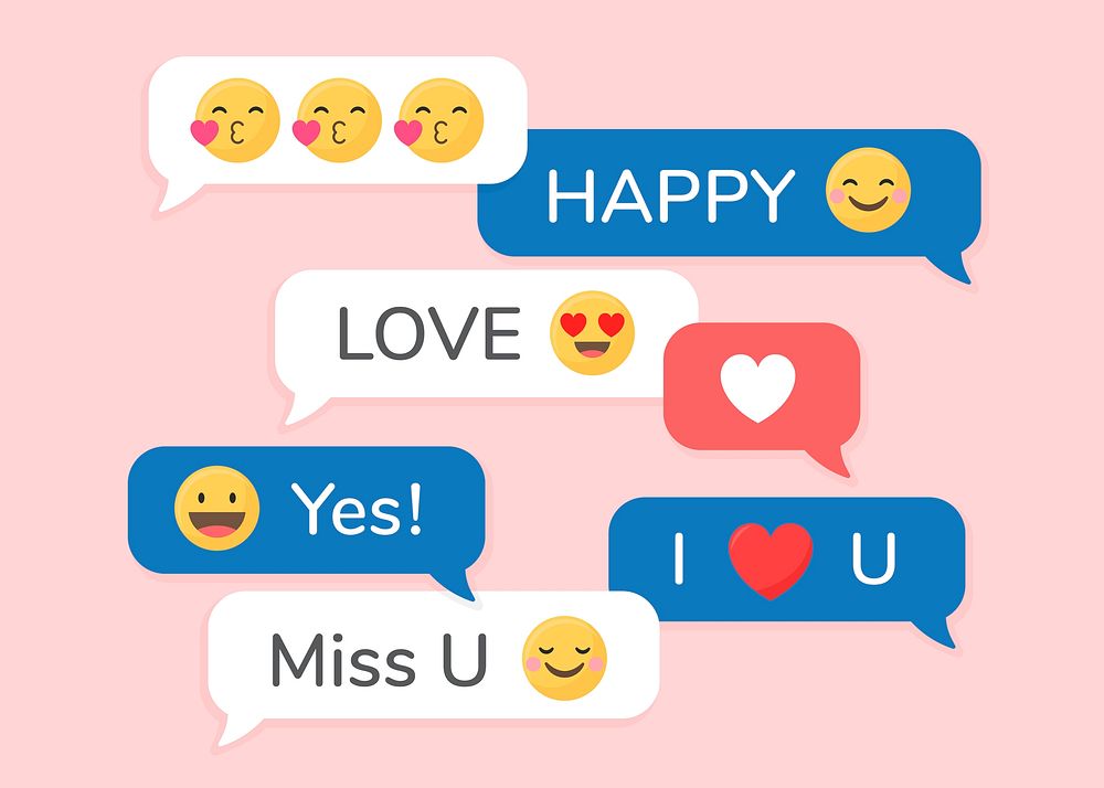 Valentine social media emoji in speech bubbles vector