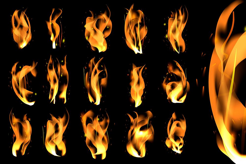 Yellow blazing flame elements vector collection